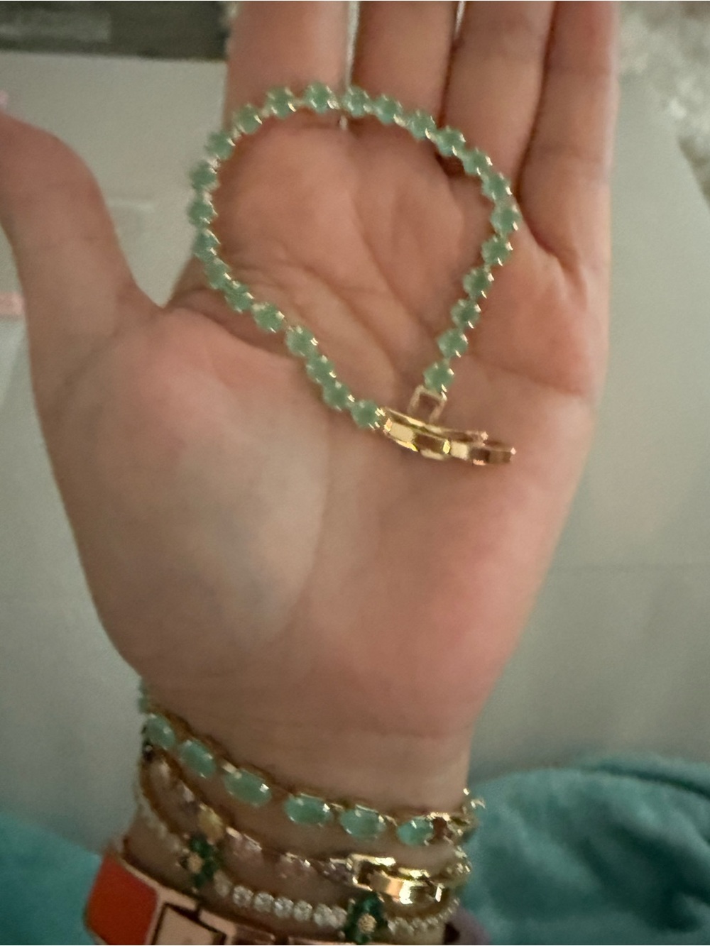 Gold-Plated Bracelet with Mint Green Stones - Women Jewelry
